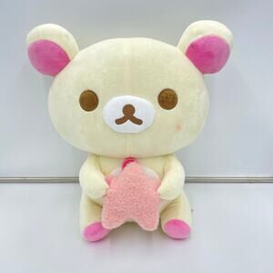 San-X Rilakkuma Korilakuma White Bear Pink Star Holding 16" Mochi Plush NWT